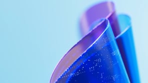 Abstract curved blue and purple translucent shapes with subtle digital dot patterns