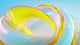 Abstract intertwined yellow and translucent glass-like ribbons on a light blue background
