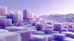 Abstract landscape of small purple and pink cubes resembling a stylized cityscape
