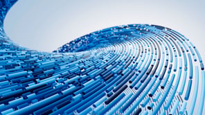 Abstract blue wave made of many small rectangular elements on a light background