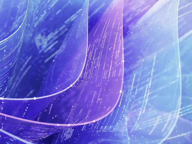 Purple and blue abstract waves reflecting technology