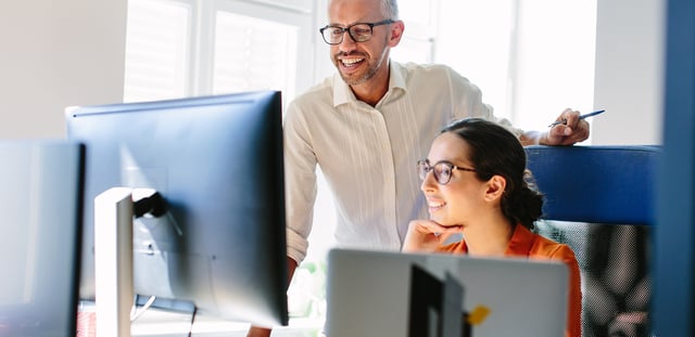 Woman and man working together