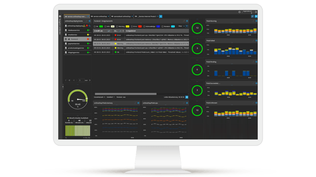 Tableau de bord de surveillance des conteneurs avec surveillance complète des environnements Docker et Kubernetes. Affichage de l'utilisation du CPU, de l'utilisation de la mémoire, de l'IO du réseau et du statut des pods actifs pour une gestion efficace des conteneurs. Tableau de bord de surveillance des conteneurs avec surveillance complète des environnements Docker et Kubernetes. Affichage de l'utilisation du CPU, de l'utilisation de la mémoire, de l'IO du réseau et du statut des pods actifs pour une gestion efficace des conteneurs.