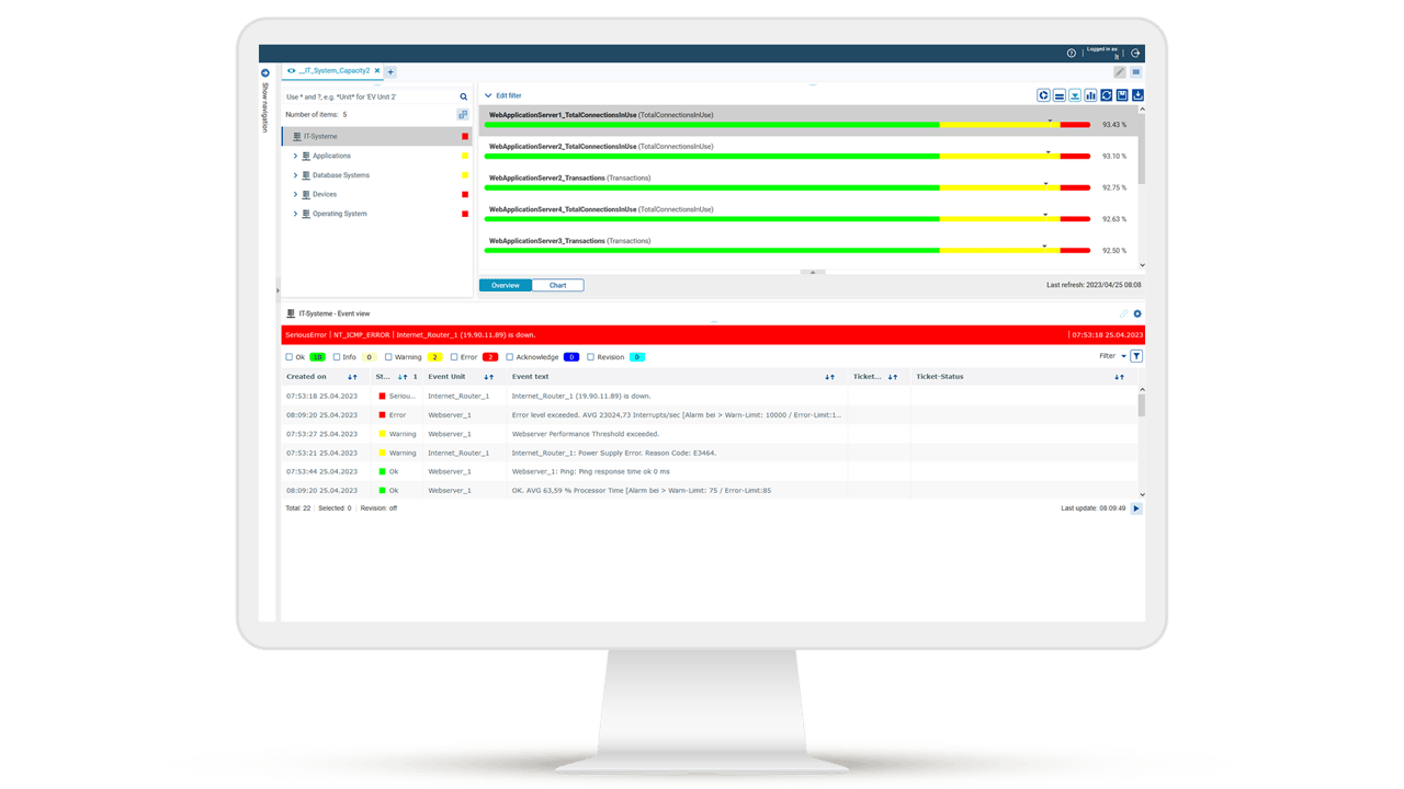 Gestion des événements informatiques avec USU : console centrale pour la surveillance, l'analyse et le contrôle de tous les événements informatiques en temps réel.