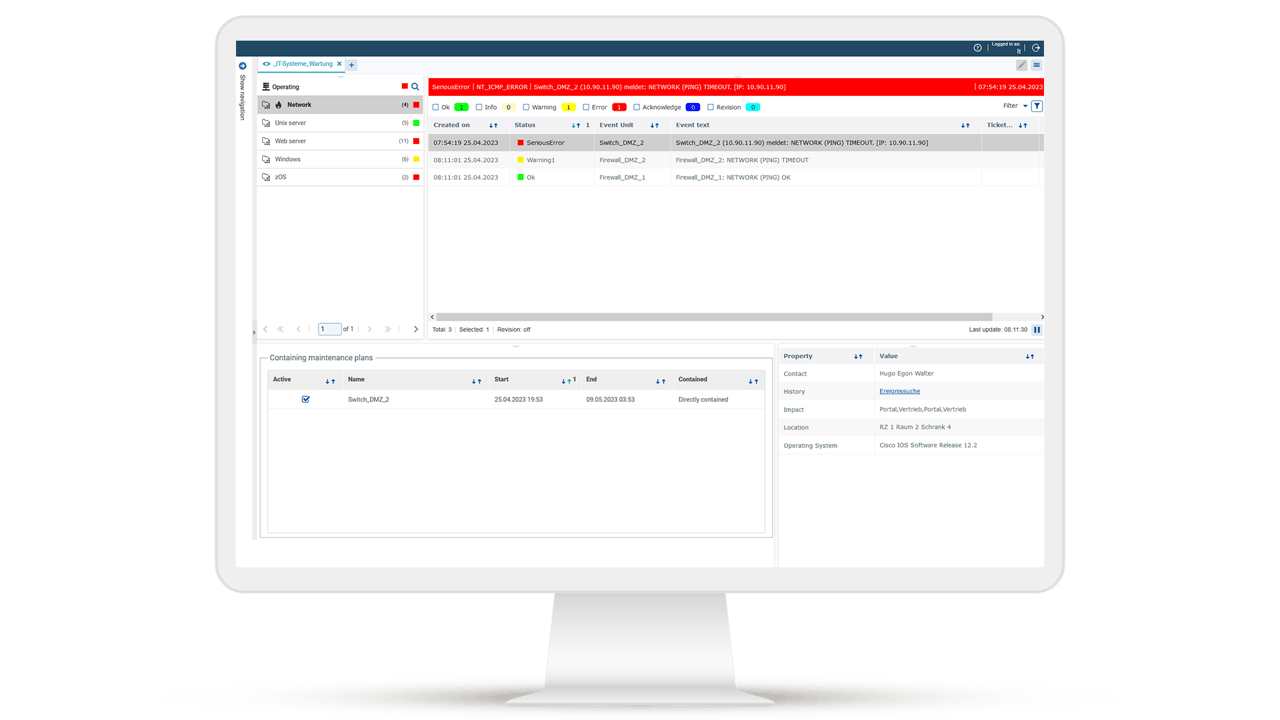 Tableau de bord IT Event Management d'USU : intégration rapide grâce à des interfaces standard et optimisation automatique des processus grâce à la corrélation des événements.