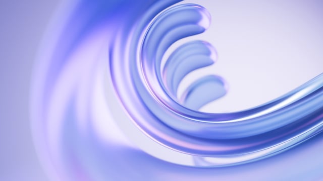 Représentation abstraite en 3D de lignes courbes, semblables à du verre, en violet et bleu sur fond clair - symbolise la structure, la transparence et le contrôle dans les processus numériques.