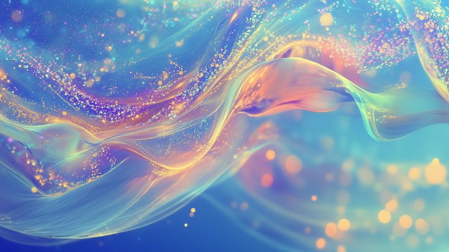 Des vagues colorées et des particules de lumière symbolisent l'utilisation ciblée de l'IA pour une plus grande efficacité du service client.