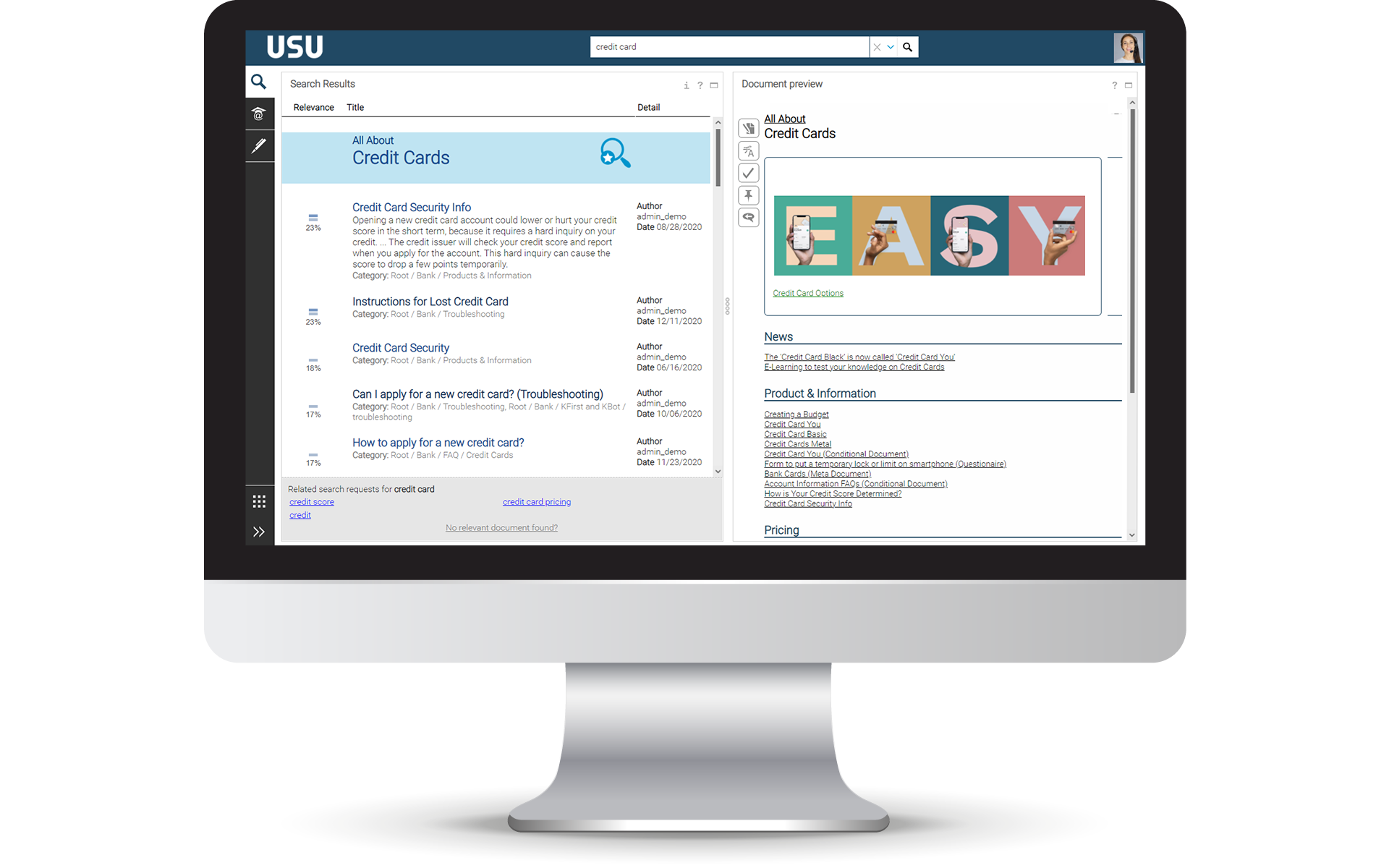 Monitor with USU Knowledge Management Search Results
